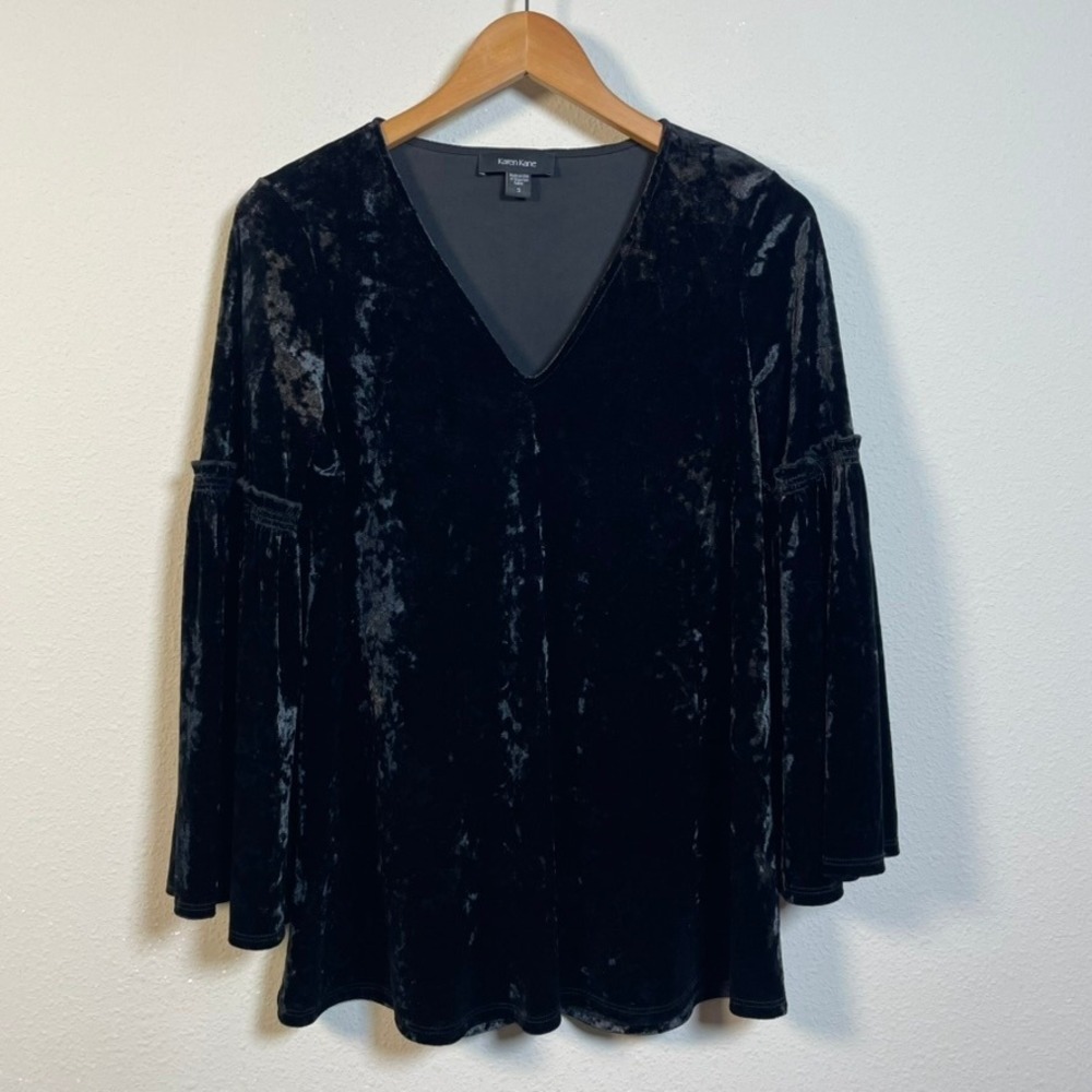 Karen Kane Bell Sleeve Velvet Top Womens S Black Flare Witchy Gothic